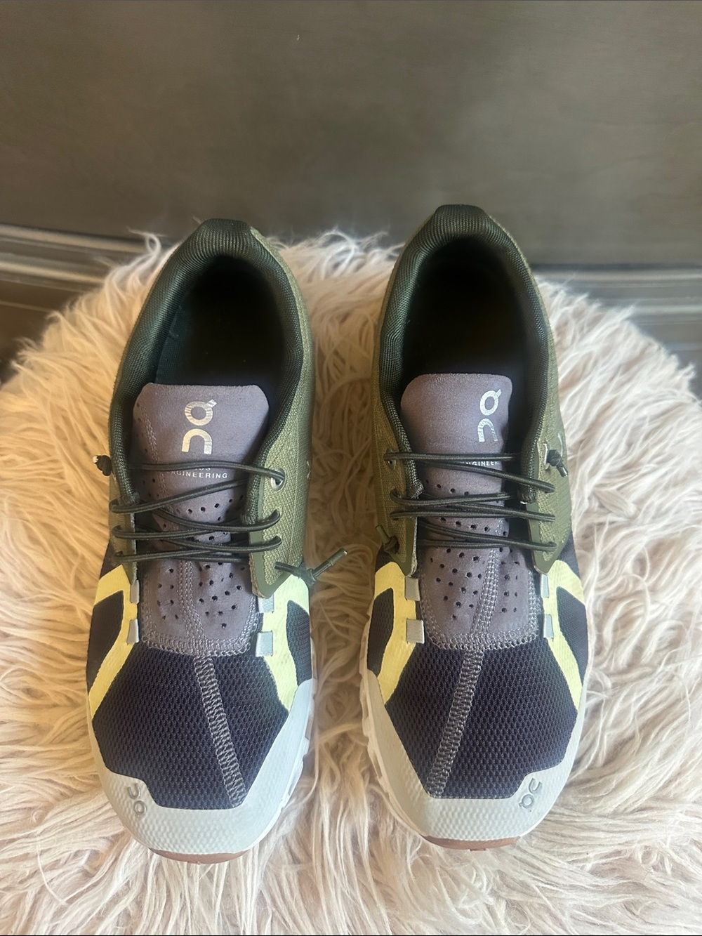 On Running Trail Runners in Olive Green, Black and Light Gray